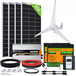 1180W Solaranlage Hybrid Kit 400W Windgenerator Solarmodule mit 2*100AH LiFePO4 - Bild 1 von 11