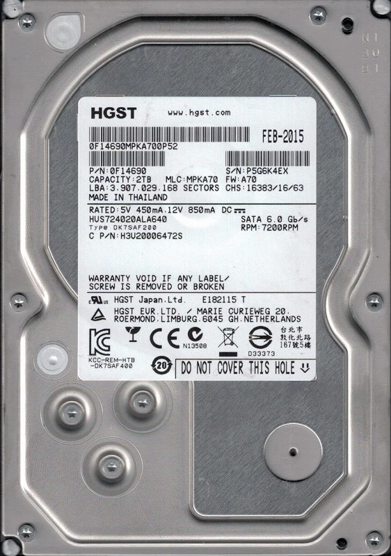 HUS724020ALA640 P/N: 0F14690 MLC: MPKA70 Thailand 2TB HGST - Bild 1 von 1