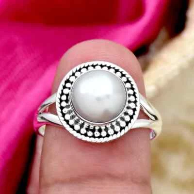Exquisite Mother Of Pearl Gemstone 925 Sterling Silver Ring All Size - Image 1 of 4