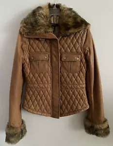Chaqueta corta acolchada Y2K vintage Arden B 100 % cuero piel sintética marrón talla S nueva con etiquetas - Imagen 1 de 11