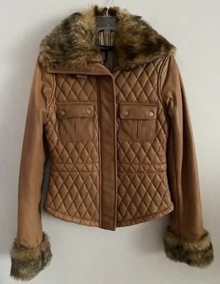 Chaqueta corta acolchada Y2K vintage Arden B 100 % cuero piel sintética marrón talla S nueva con etiquetas Foto 1 de 4