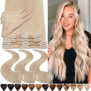 CLEARANCE Clip In 100% Remy Human Hair Extensions 8PCS Full Head Mix Blonde AAAA - Picture 1 of 81