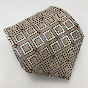 ERMENEGILDO ZEGNA 59L Gold, Copper & Ivory Geometric Silk Mens Tie Made in Italy - Picture 1 of 3