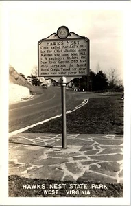 Vintage WV RPPC Photo Postcard Hawk's Nest State Park Sign Ansted - Picture 1 of 4