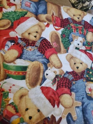 Sewing Fabric Springs Daisy Kingdom Christmas Jean Teddy Bear Red Truck 1.5yx45" - Image 1 of 4