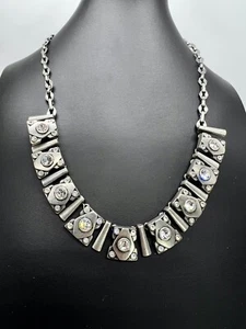 LIA SOPHIA Necklace Silver Tone with Rhinestones Runway Modernist Statement - Picture 1 of 5