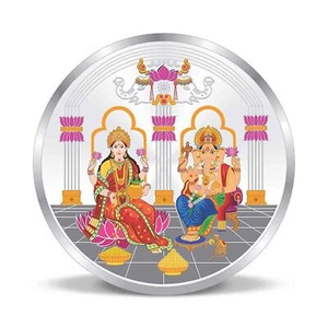 Laxmi Ganpati Coin In Silver / Ganesh Laxmi Color Coin In Pure Silver 999 - Picture 1 of 2