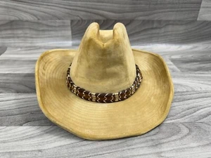 VINTAGE LONGHORN WESTERN COWBOY HAT MENS 7 3/8 TAN BROWN RANCH WEAR - Picture 1 of 12
