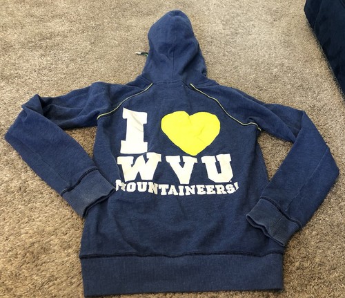 UNDERCOVER Felpa con cappuccio WVU Mountaineers Victoria's Secret rosa donna S blu logo West Virginia