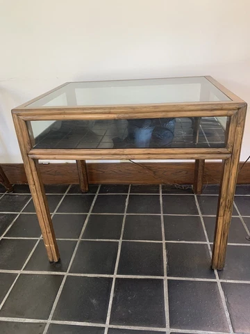RARE MCM MCGUIRE FAUX RATTAN / BAMBOO OAK SHADOWBOX DISPLAY TABLE Cover
