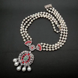 3 Rows White Pearl Necklace Cz Pave Statement Necklaces Jewelry For Women - Picture 1 of 6