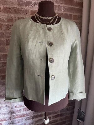 ¡Nuevo! Chaqueta Anne Klein Verde Lino y Seda Ligera Botón Frontal Talla Pequeña 4 Foto 1 de 4