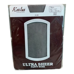 Vintage Korlus Ultra Sheer Pantyhose Sandalfoot Tall Grey 135-150lbs - Picture 1 of 2