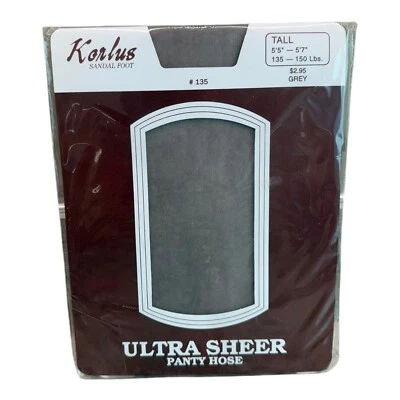 Vintage Korlus Ultra Sheer Pantyhose Sandalfoot Tall Grey 135-150lbs - Image 1 of 2