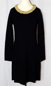 MILLY of New York Beaded Pearls Black Knit Dress 100% Merino Wool Size Medium - Picture 1 of 9