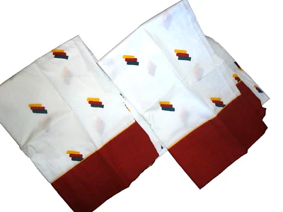 VINTAGE CANNON STRIPES Geometric RED BLUE YELLOW (2) king pillowcases 20 x40 - Image 1 of 4