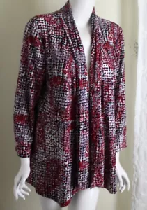 Kasper Sz XL RED BLACK WHITE Artful Liquid Knit Open Jacket Topper - Picture 1 of 6