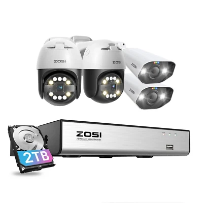 ZOSI 4K NVR 5MP H.265+ PoE Human Detection Security Camera System Remote View 2T