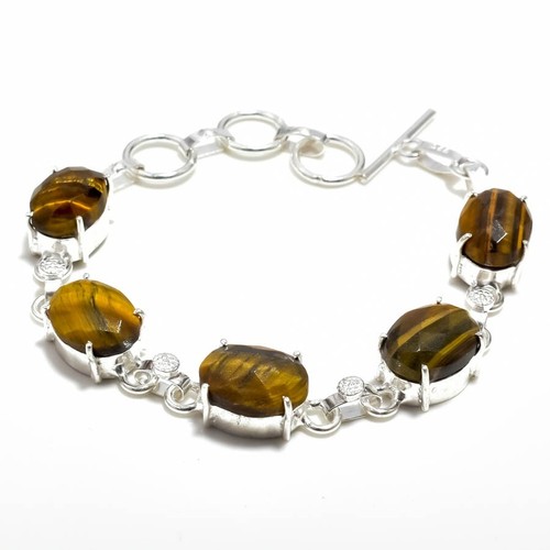 VALENTINO Bracciale gioiello fatto a mano argento sterling 925 pietra preziosa occhio di tigre misura 7 8"