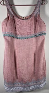 Esley Mini tank dress Faded Red With Blue Crochet Accent Coastal Preppy Cotton - Picture 1 of 13