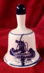 Miniature Decorative Stoneware Blue Windmill Bell w/ Bead Clapper. 3" Tall. - Picture 1 of 8