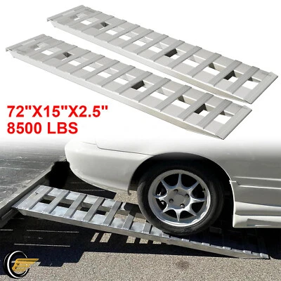 72" X 15" Aluminum Hook Ramps 8500Lbs Car Trailer Truck 1 Pair Ramps Hook End - Image 1 of 4