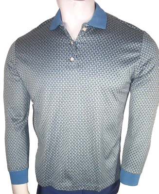 Camisa/top de golf Bobby Jones pequeña de algodón geo en azul manga larga Italia Foto 1 de 4