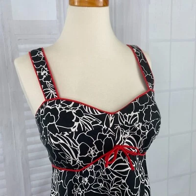 Madison Leigh 6 Rockabilly Dress Black White Red Floral Cotton Stretch Sundress - Image 1 of 4