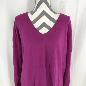 Long Tall Sally Stitch Detail V Neck Sweater Fuchsia Long Sleeve 06AG023 XL NWT - Picture 1 of 6