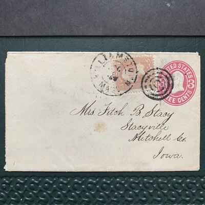 62906 1860's U.S. #65 & U59 UPRATED Cover To STACYVILLE IOWA MRS FITCH B STACY - Image 1 of 3