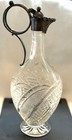 Vintage Cut Crystal Claret Jug Silver Plate Mount Hinged Lid Wine Ewer Star Base