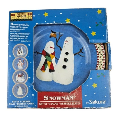 Debbie Mumm Sakura Snowman Salad Dessert Plates Set of 4 Ceramic Holiday - Image 1 of 4
