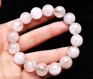 13.8mm Natural Black Gold Super 7 Seven lepidocrocite Quartz Beads Bracelet AAA - Picture 1 of 5
