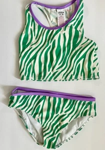 Boden Girls Zebra Green Purple Racerback Bikini Swimsuit 13/14Y-New! - Picture 1 of 4