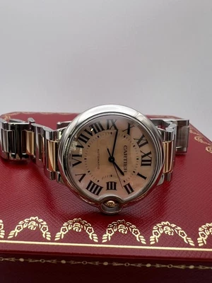 Cartier Ballon Bleu 36mm 18K Rose Steel Pink MOP Dial Watch Box Papers W6920033 - Image 1 of 4