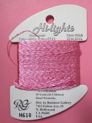 Rainbow Gallery ~ Hi-lights ~ Metallic Needlepoint Thread ~ H610 Hot Pink - Image 1 of 3