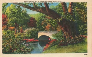 Postcard Bridge No. 4 Cherokee Park Louisville Kentucky KY Linen 1946 - Picture 1 of 2