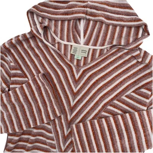 Felpa con cappuccio donna Saturday Sunday Anthropologie ciniglia arancione a righe taglia XS - Foto 1 di 7