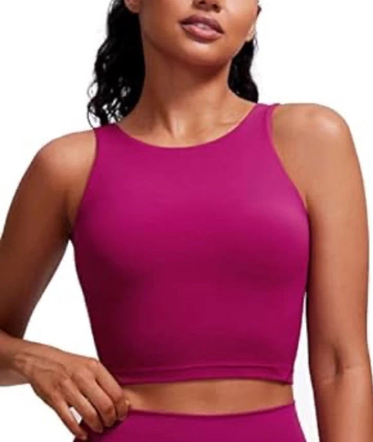 Новый Athleta женский размер средний сознательный укороченный бюстгальтер в Fuschia бюстгальтер с высоким воротником - Изображение 1 из 4