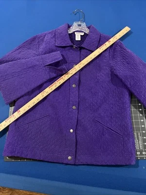 Coldwater Creek Silk Jacquard Jacket Size L Purple Quilt Stitch Floral Snap - Image 1 of 4