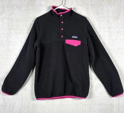 Patagonia Women's Synchilla Size L 1/4 Snap Black Pink Fleece Pullover 25455F - Image 1 of 4