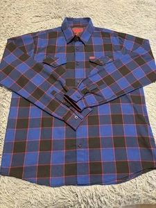 Dixxon Flannel Shirt Mens XL Blue Black Plaid Voorhees Friday the 13th Horror - Picture 1 of 14