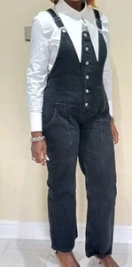 M&S COLLECTION Pure Cotton Denim Dungarees Size M 12-14 BLACK - Picture 1 of 11