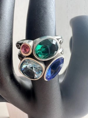 Brighton Elora Gems Ring Silver Plated Multi Color Swarovski Crystals Sz 6 - Image 1 of 4
