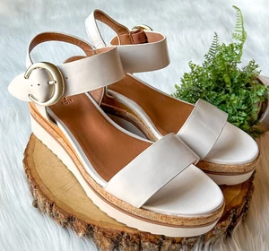 Naturalizer 27 EDIT Ankle Strappy Shoes Phyllis White Leather Wedge Sandals 9 - Picture 1 of 10