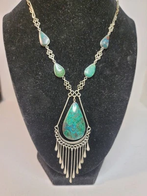Винтажное ожерелье с подвеской из нескольких камней хризоколла 19 дюймов - Изображение 1 из 4