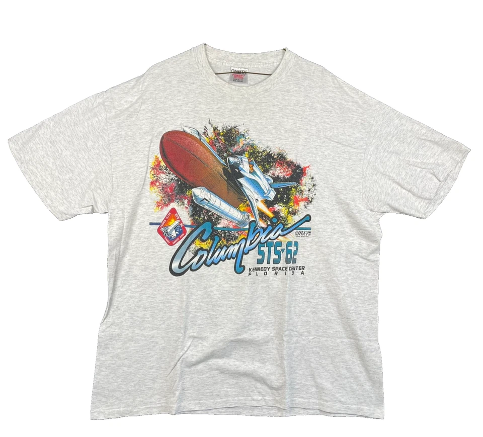 Columbia STS 67 Shuttle Kennedy Space Center T Shirt Mens 2XL Grey White Vintage - Image 1 of 4