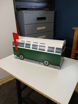 VW Bus Art Mailbox Forest Green/White #18.        - Image 1 of 4