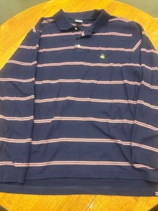 Brooks Brothers Performance Polo Large Long Sleeve Navy Blue Striped - Picture 1 of 5