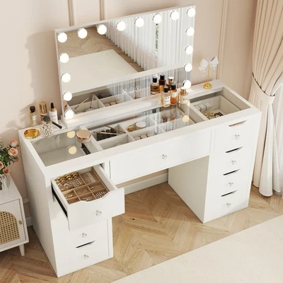 SkyTeck 1.2m Long Visual Glass Top Dressing Makeup Table LED Mirror Vanity DS12N - image 1 of 4